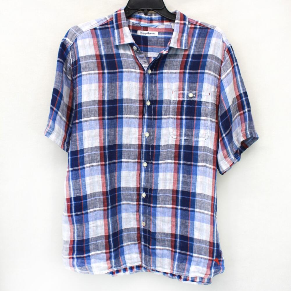 Tommy Bahama 100% linen tropical plaid collared shirt XL